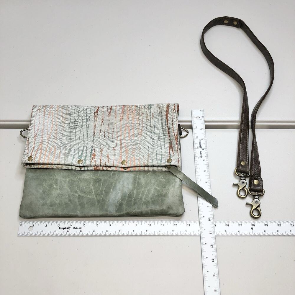 Permanent Baggage Large Leather Foldover Crossbody Bag Green Leather
